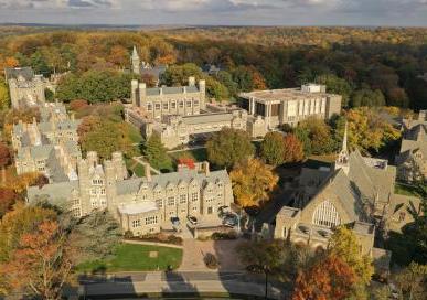Drone image of BMC campus in the fall